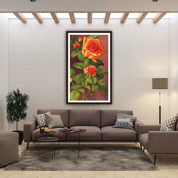 Floral_Orange_Rose_Print_Framed_Wall_Art