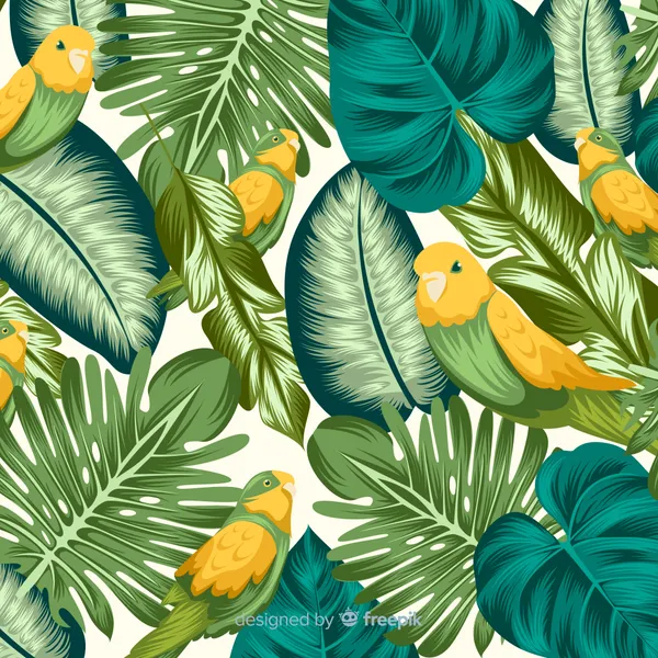 Green_Tropical_Parrot_And_Leaf_Pattern