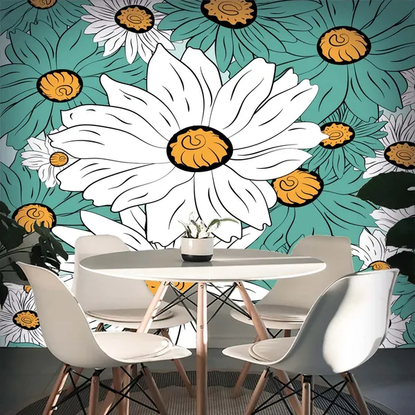 Teal_Floral_Print_Wall_Mural