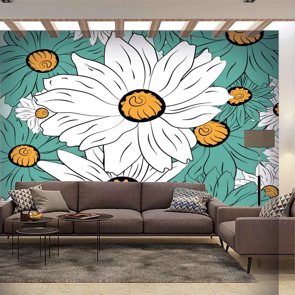 Teal_Floral_Print_Wall_Mural