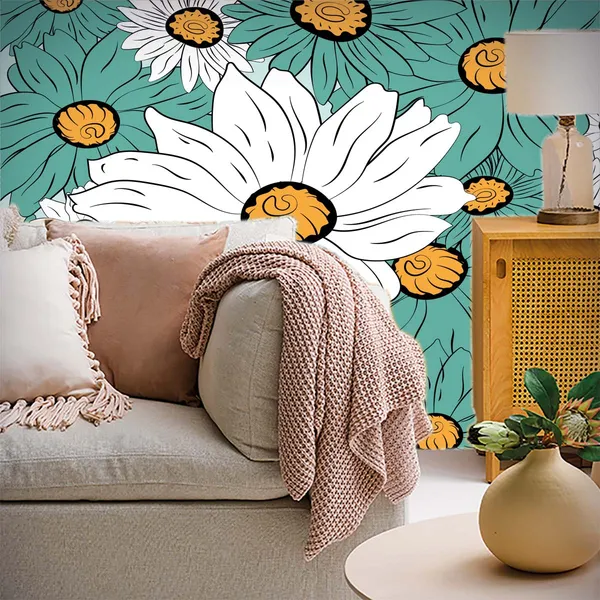 Teal_Floral_Print_Wall_Mural
