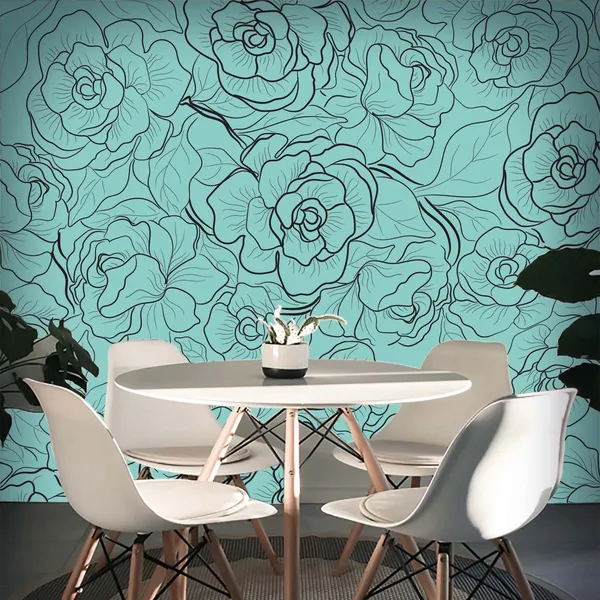 Turquoise_Floral_Line_Art_Wallpaper