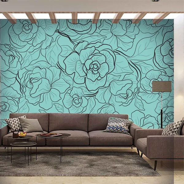Turquoise_Floral_Line_Art_Wallpaper