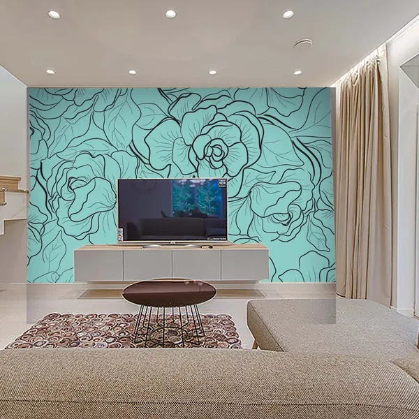 Turquoise_Floral_Line_Art_Wallpaper