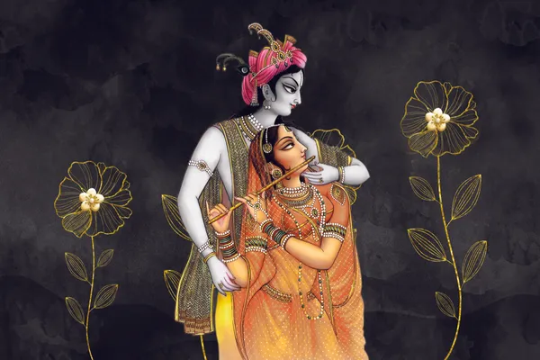 Framed_Traditional_Floral_Radha_Krishna_Wall_Art