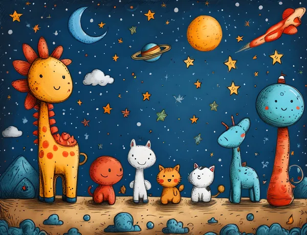 Animal_And_Space_Theme_Kids_Wall_Mural