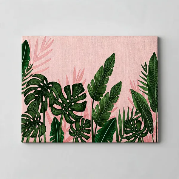 Pink_Decorative_Tropical_Leaf_Pattern_Mural_Wallpaper