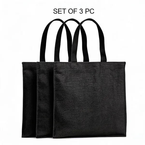 Black_Cotton-Poly_Plain_Tote_Grocery_Bag_Set_Of_3