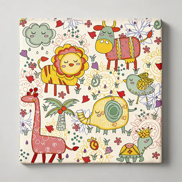 Canvas_Multicolor_Cute_Jungle_Animals_Print_Wallpaper
