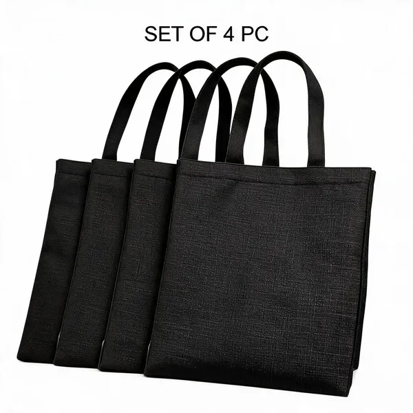 Black_Cotton-Poly_Plain_Tote_Grocery_Bag_Set_Of_4