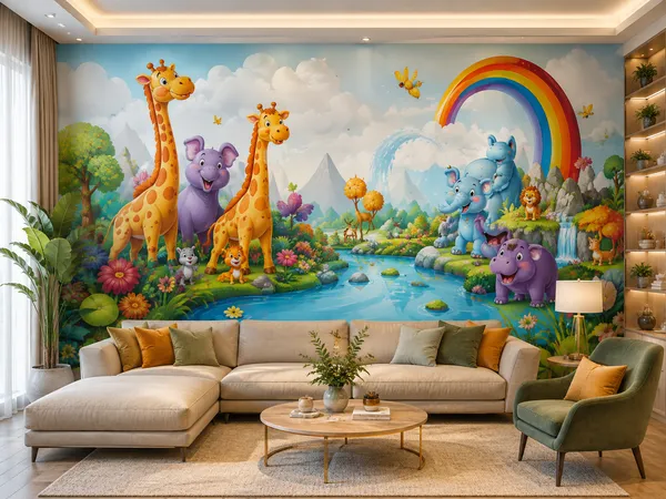 Canvas_Multicolor_Animal_Space_Theme_Kids_Wall_Mural_Wallpaper