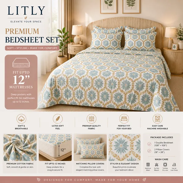 Cotton_Floral_Print_Double_Bedsheet_Set
