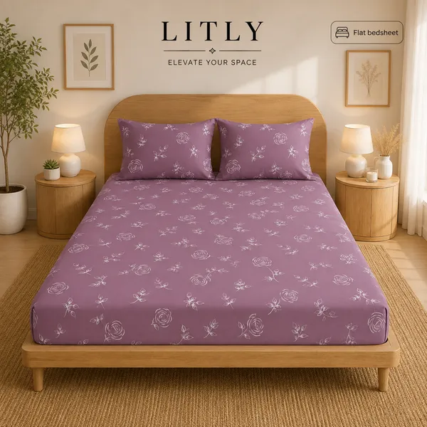 Purple_Floral_Print_Flat_Bedsheet_Set