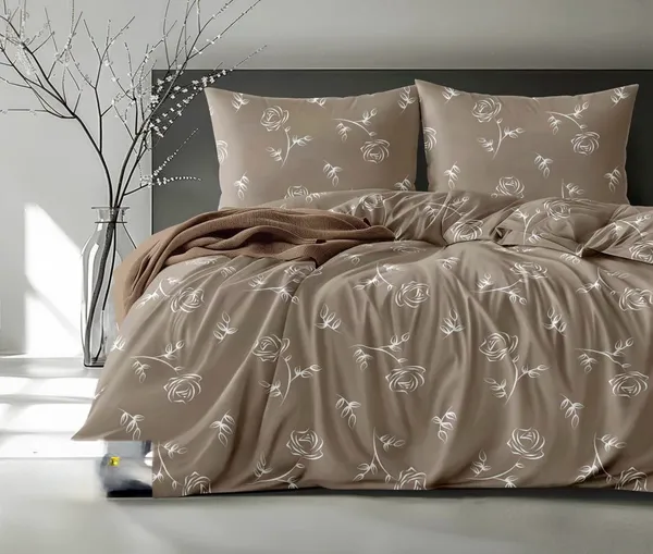 Taupe_Floral_Print_Flat_Bedsheet_Set
