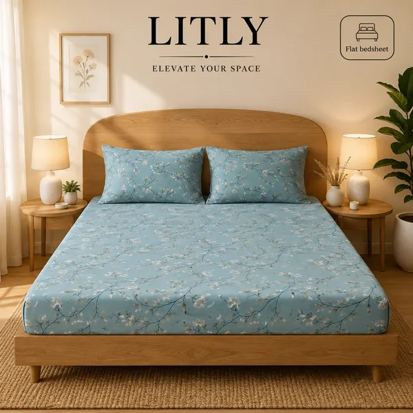 Blue_Floral_Print_Flat_Bedsheet_Set