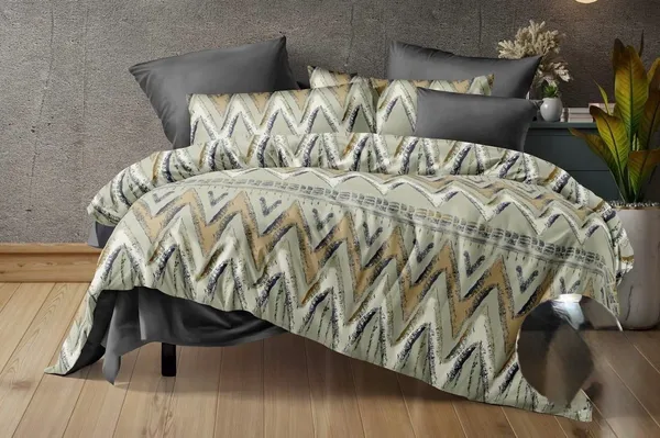 Cream_Geometric_Zigzag_Print_Flat_Bedsheet_Set