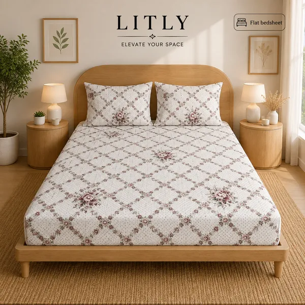 Floral_Lattice_Print_Flat_Bedsheet