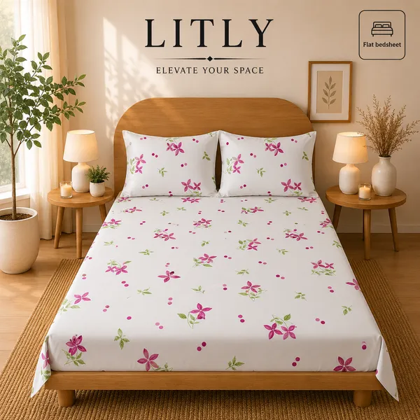 White_Floral_Print_Flat_Bedsheet