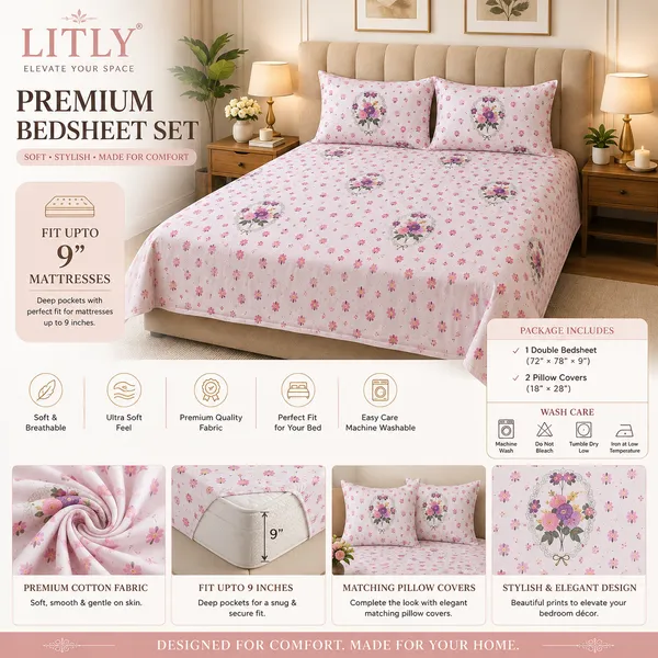 Cotton_Floral_Print_Double_Bedsheet_Set