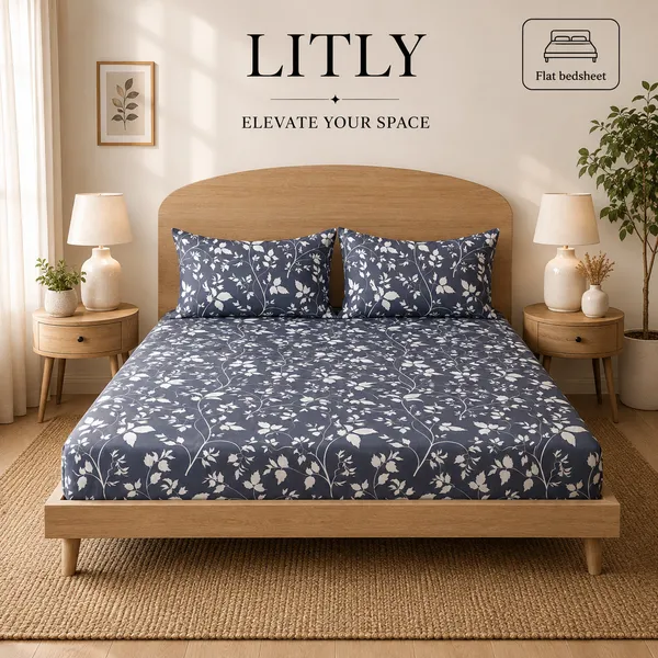 Grey_Floral_Print_Flat_Bedsheet