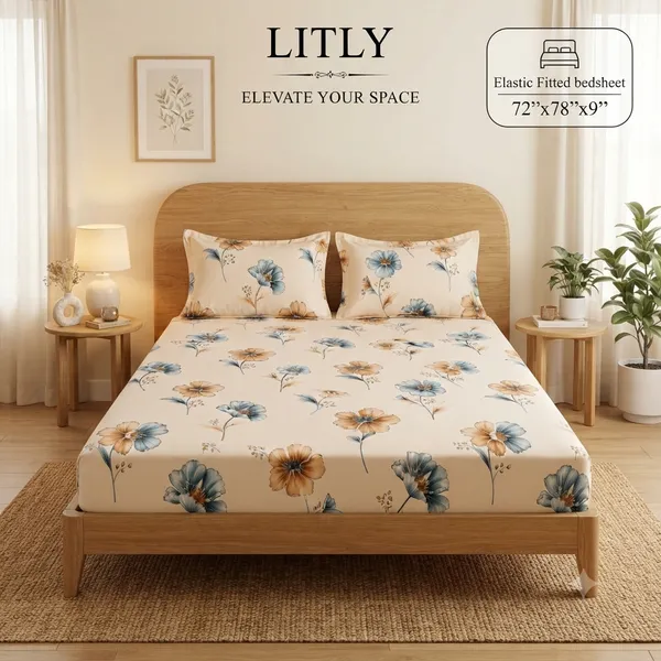 Floral_Print_Elastic_Fitted_72_By_78_By_9_Inch_Bedsheet