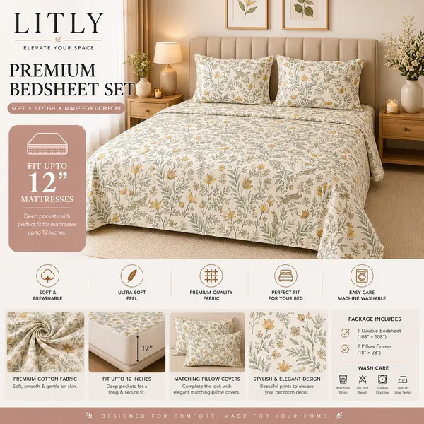 Cotton_Floral_Print_Double_Bedsheet_Set