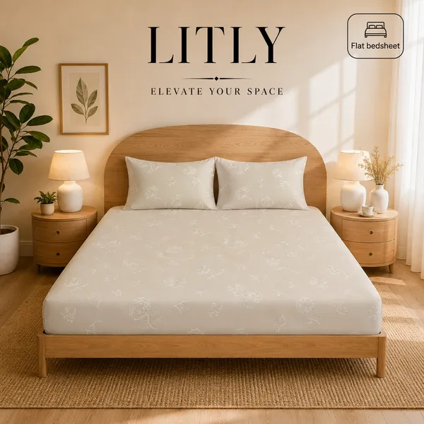 Beige_Floral_Print_Flat_Bedsheet_Set