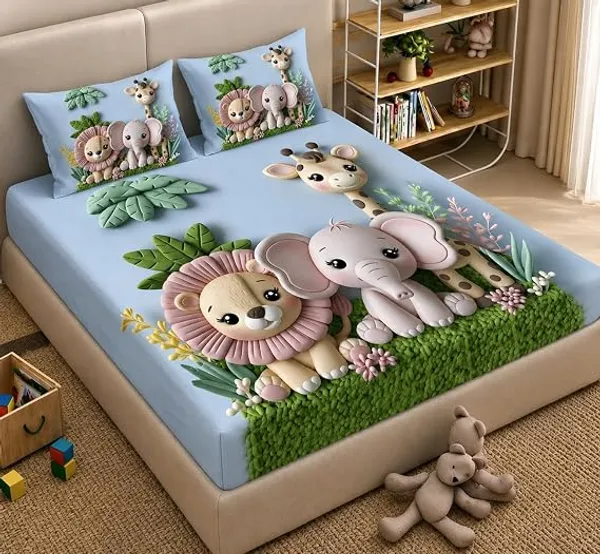 Blue_Jungle_Animal_3D_Print_King_Size_Bedsheet_Set