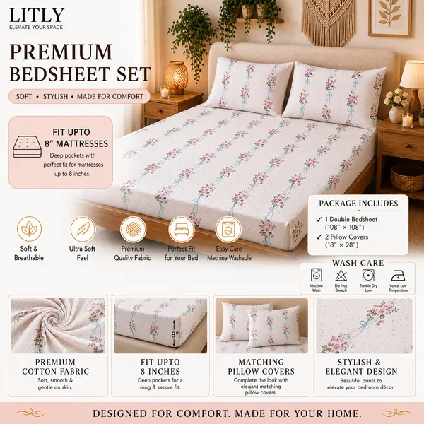 White_Floral_Print_Fitted_Bedding_Set