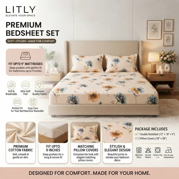 Floral_Print_Elastic_Fitted_72_By_78_By_9_Inch_Bedsheet