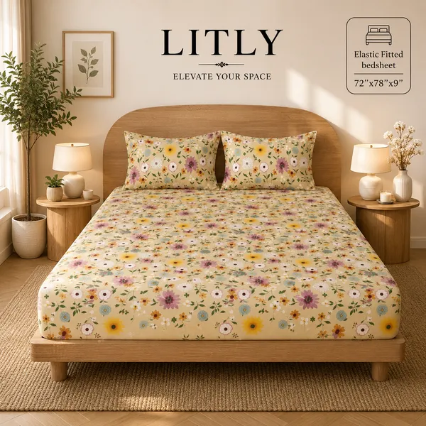 Floral_Print_Elastic_Fitted_Bedsheet