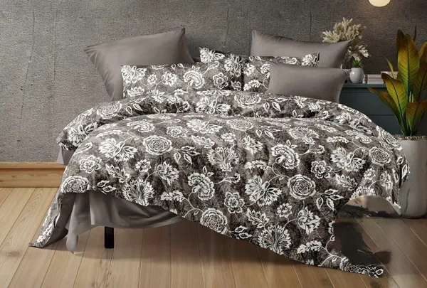 Grey_Floral_Print_Flat_Bedsheet