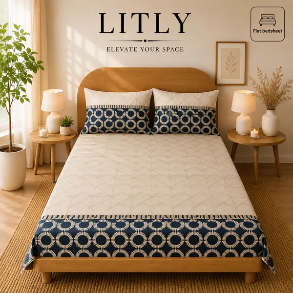 Geometric_Print_Navy_And_White_Flat_Bedsheet_Set