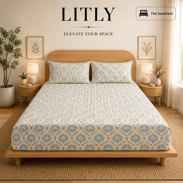 King_Size_Floral_Print_Flat_Bedsheet_Set