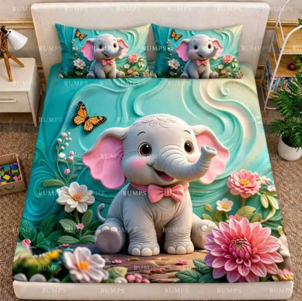 Teal_Elephant_Floral_Print_Bedsheet_Set