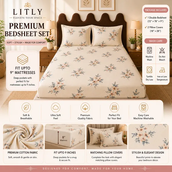 Cotton_Floral_Print_Double_Bedsheet_Set