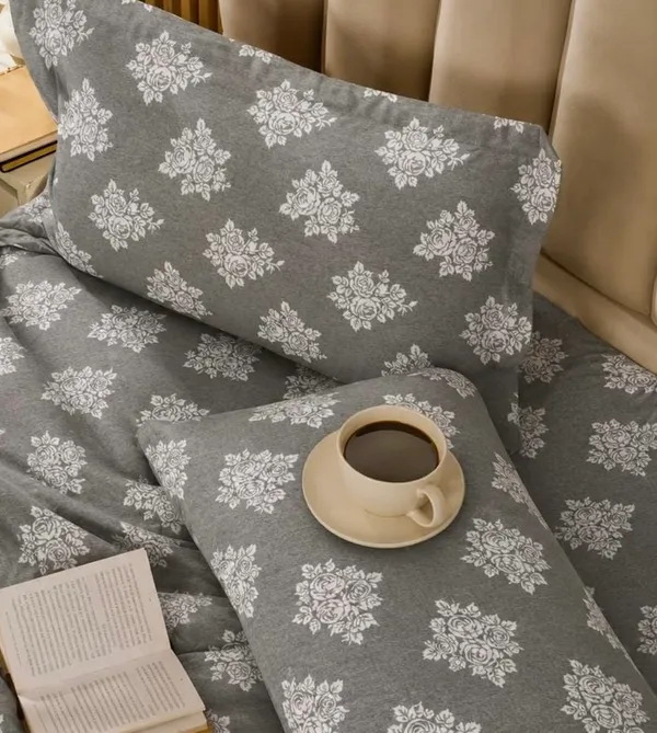Grey_Floral_Print_Flat_Bedsheet_Set