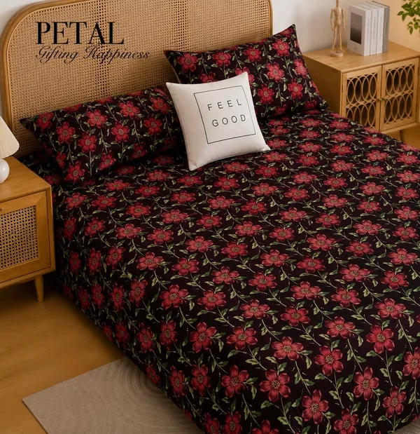 Black_Floral_Print_Bedsheet_Set