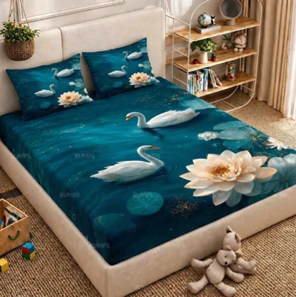 Teal_Swan_Floral_Print_Bedsheet_Set