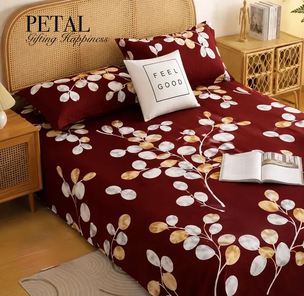 Maroon_Botanical_Print_Double_Bedsheet_Set