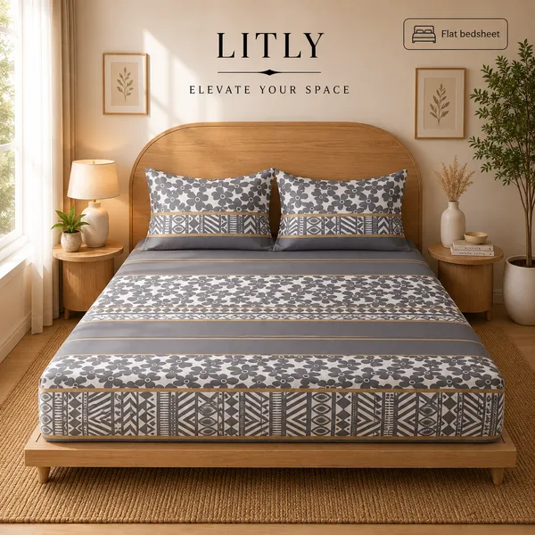 Grey_Floral_Geometric_Flat_Bedsheet
