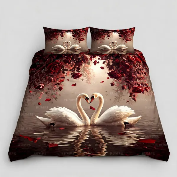 Multicolor_Cotton_Romantic_Swan_Floral_Print_Bedding_Set