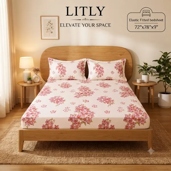 Cotton_Floral_Print_Double_Fitted_Bedsheet_Set
