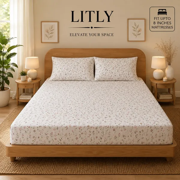 Cotton_Floral_Print_Fitted_Bedsheet_Set