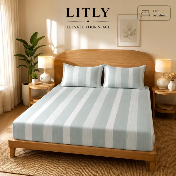 Blue_White_Striped_King_Size_Flat_Bedsheet_Set