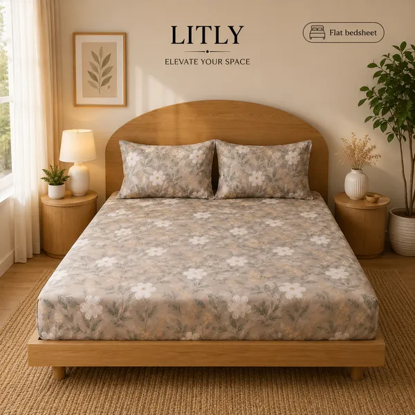 Beige_Floral_Print_Flat_Bedsheet