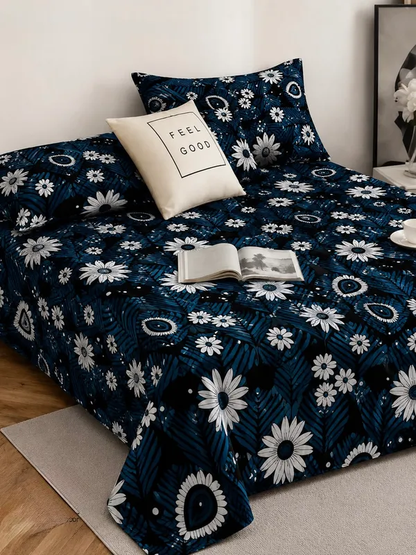 Blue_Floral_Print_Double_Bedsheet