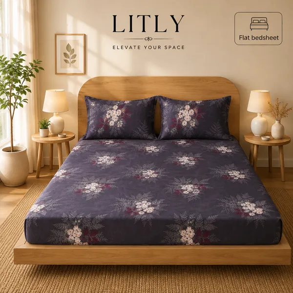 Floral_Print_Dark_Flat_Bedsheet