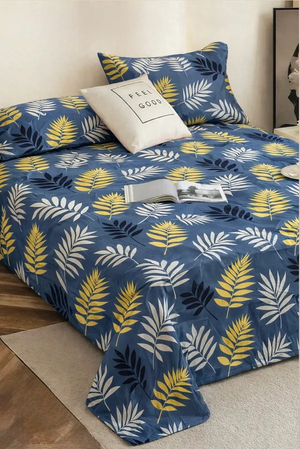 Blue_Botanical_Leaf_Print_Double_Bedsheet