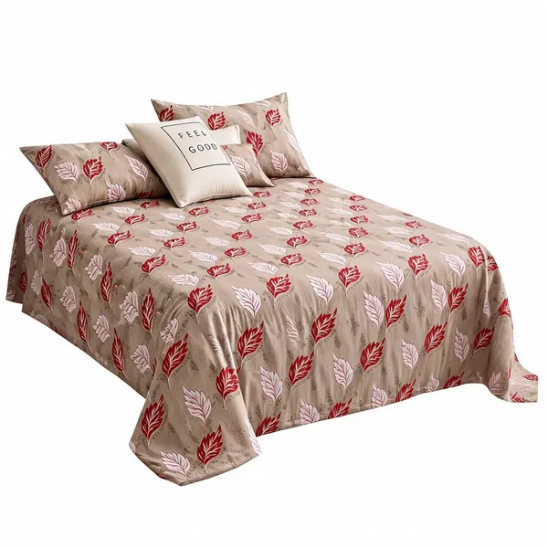 Beige_Cotton_Botanical_Leaf_Print_Bedsheet_Set